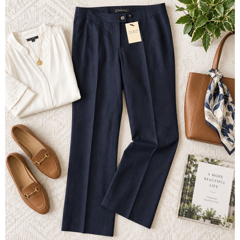 Talbots Heritage Linen Rayon Pants Women's 16WP Petite Navy Blue NWT Trouser